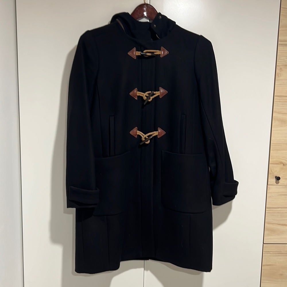 JCrew Black Duffel Coat with Detachable Hood